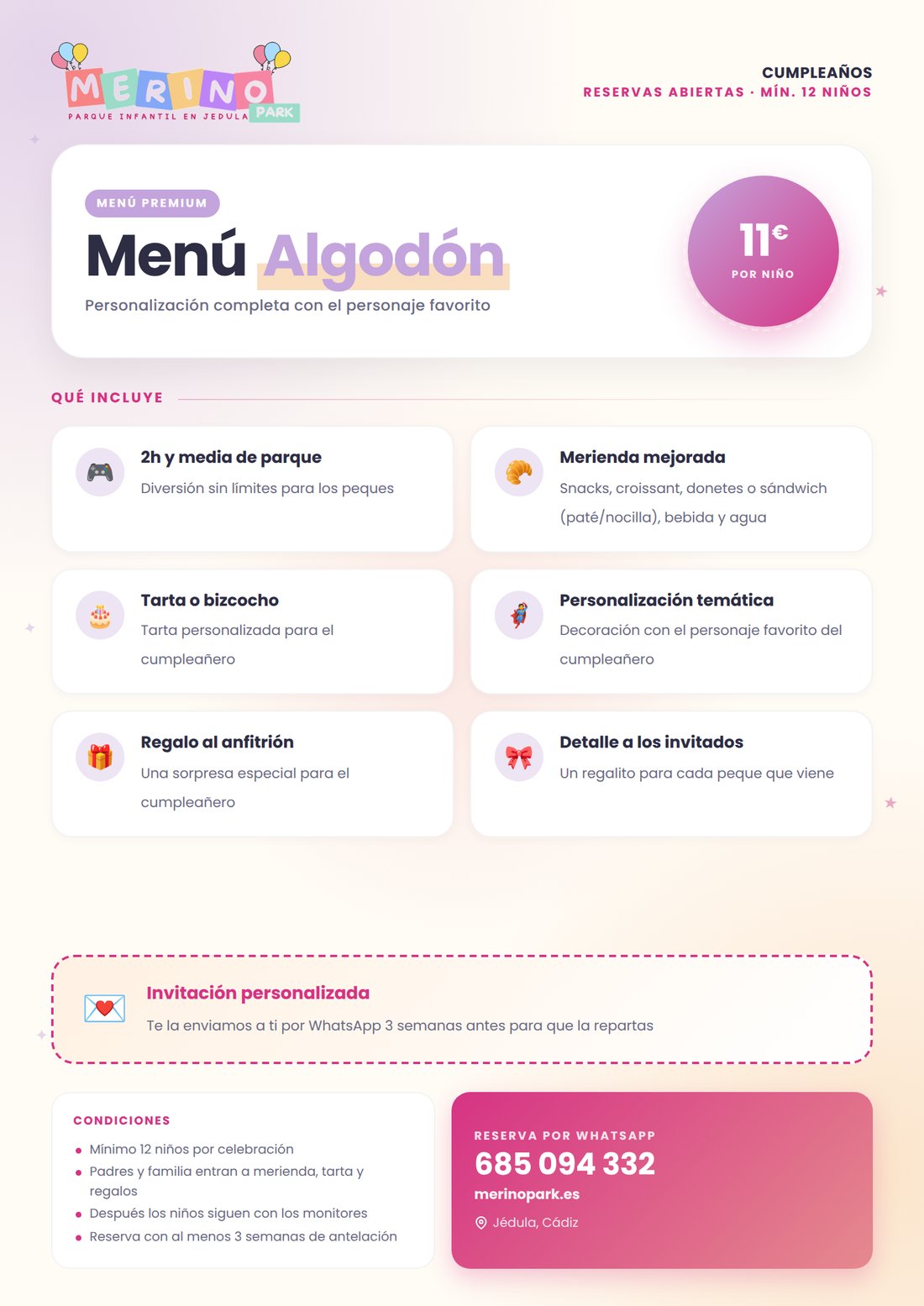 Cartel del Menú Algodón con tarta personalizada de MerinoPark Jédula